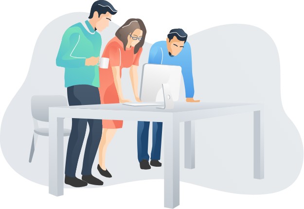 An agency team working together at a desk